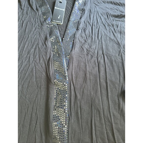 COIN 1804 Women's Plus Size Sequin Contrast Open Cardigan Black 2X - Picture 3 of 5